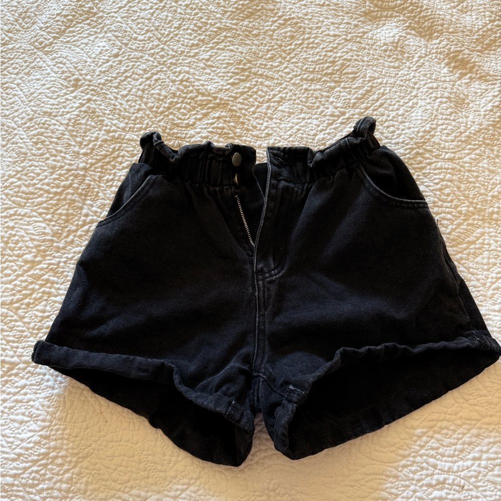 Black Women's Denim Paperbag Shorts